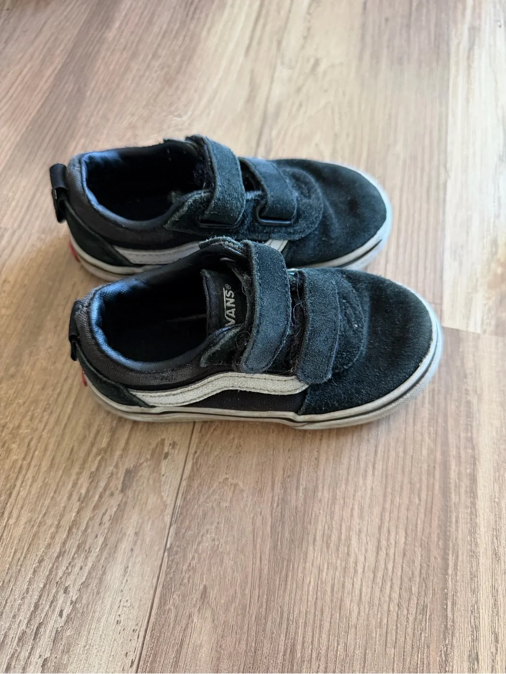 Vans Toddler Black and White Suede Velcro Skate Shoes